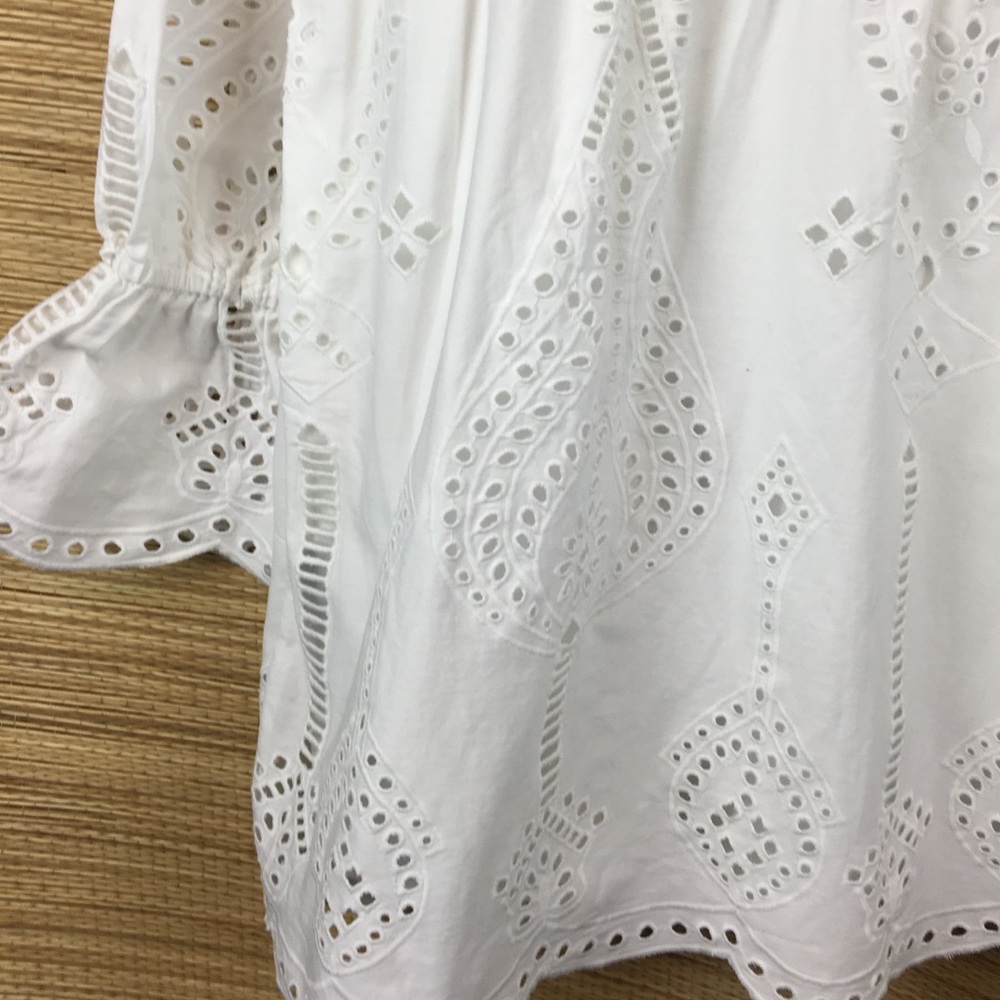 The Kooples Paris White Mini Dress With Broderie Anglaise Long Sleeve Size 2 - Picture 9 of 12
